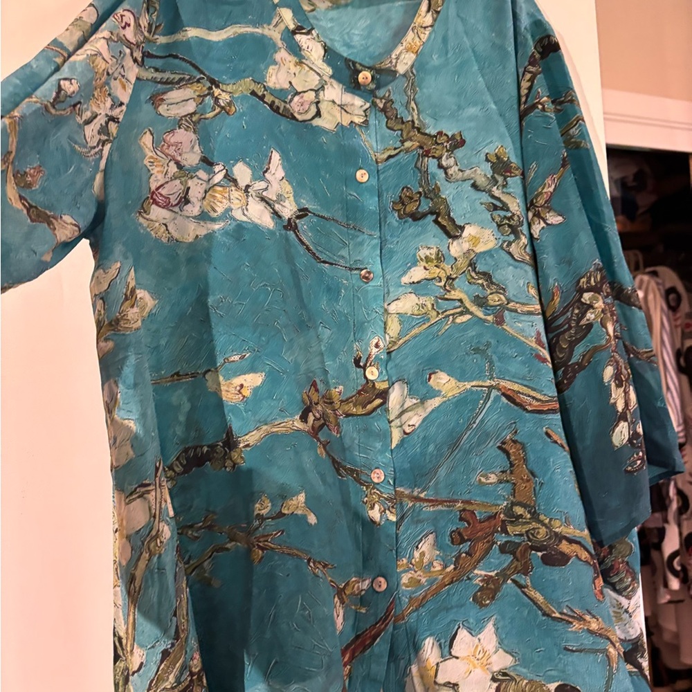 Floral Silk Teal Women's Top